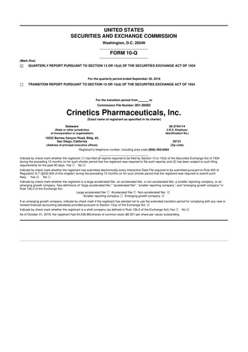 Vorschaubild Crinetics Pharmaceuticals 10-Q Quartalsbericht 2018 