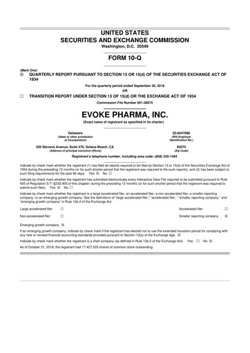 Thumbnail Evoke Pharma
 10-Q Quarterly Report FY2018 