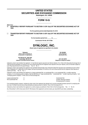 Thumbnail Synlogic 10-Q Quarterly Report FY2018 