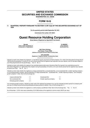 Thumbnail Quest Resource Holding 10-Q Quarterly Report FY2018 