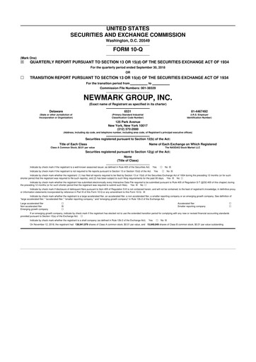 Miniature Newmark 10-Q Rapport trimestriel 2018 