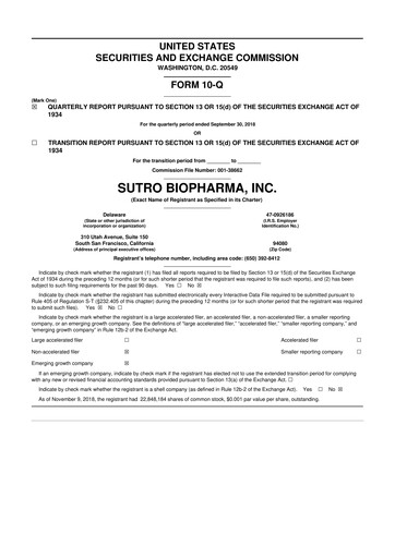 Thumbnail Sutro Biopharma 10-Q Quarterly Report FY2018 