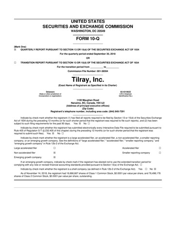 Thumbnail Tilray Brands
 10-Q Quarterly Report FY2018 