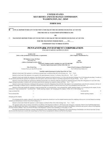 Thumbnail PennantPark Investment 10-K Annual Report 