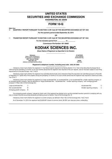 Thumbnail Kodiak Sciences
 10-Q Quarterly Report FY2018 
