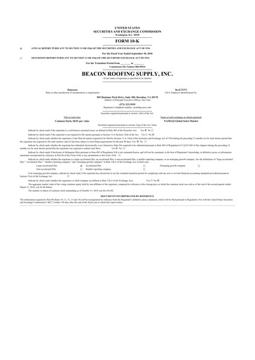 Miniature Beacon Roofing Supply 10-K Rapport annuel 2018