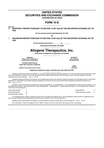 Vorschaubild Allogene Therapeutics
 10-Q Quartalsbericht 2018 
