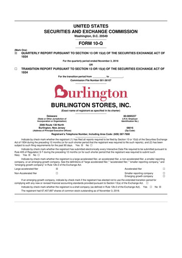 Thumbnail Burlington Stores 10-Q Quarterly Report FY2018 