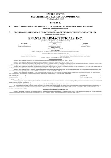 Thumbnail Enanta Pharmaceuticals
 10-K Annual Report 2018