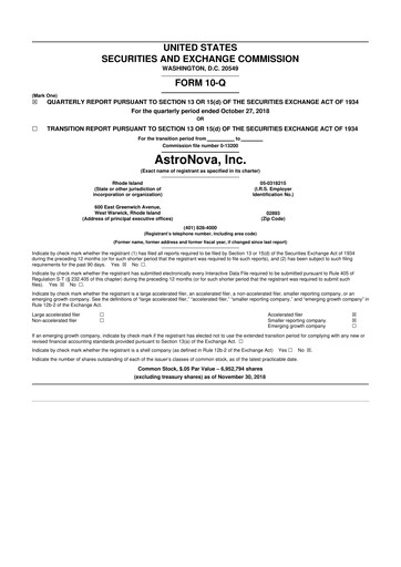 Miniature AstroNova, Inc. 10-Q Rapport trimestriel 2019 