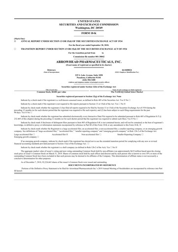 Thumbnail Arrowhead Pharmaceuticals
 10-K Annual Report 2018