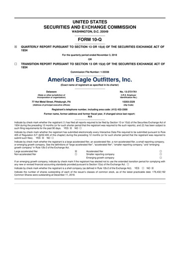 Thumbnail American Eagle Outfitters
 10-Q Quarterly Report FY2018 