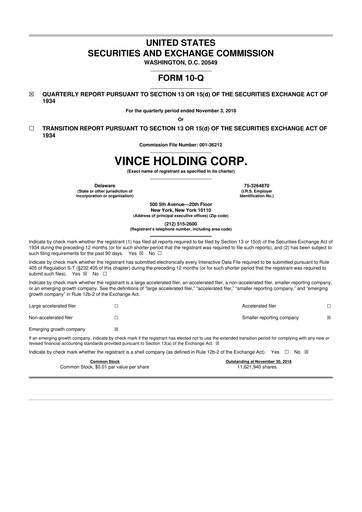 Thumbnail Vince Holding 10-Q Quarterly Report FY2018 