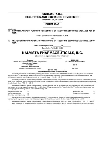 Thumbnail KalVista Pharmaceuticals 10-Q Quarterly Report FY2019 