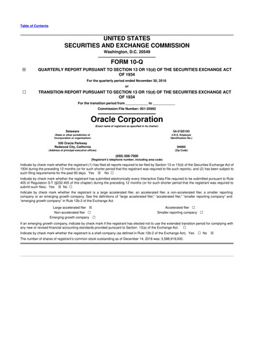 Thumbnail Oracle 10-Q Quarterly Report FY2019 