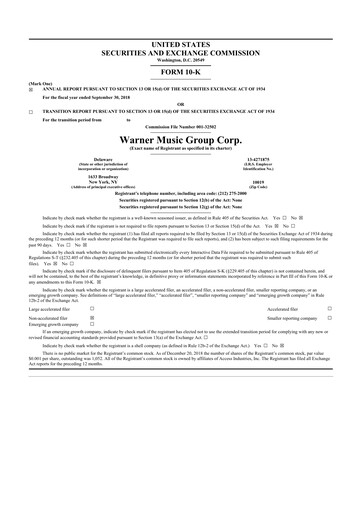 Thumbnail Warner Music Group
 10-K Annual Report 2018