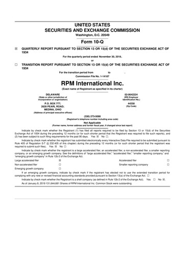 Thumbnail RPM International
 10-Q Quarterly Report FY2019 