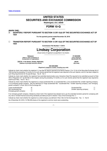 Thumbnail Lindsay Corporation
 10-Q Quarterly Report FY2019 
