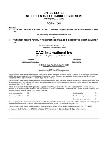 Thumbnail CACI International Inc 10-Q Quarterly Report FY2019 