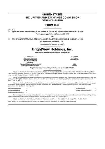 Thumbnail BrightView
 10-Q Quarterly Report FY2019 