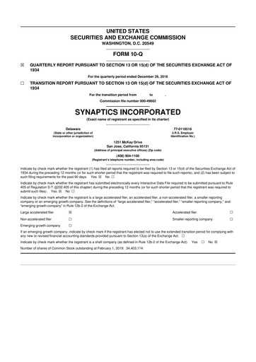 Thumbnail Synaptics 10-Q Quarterly Report FY2019 