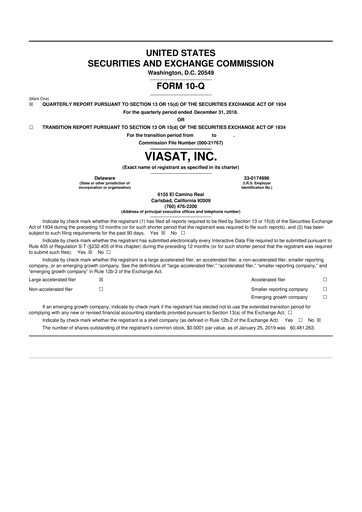 Miniature ViaSat 10-Q Rapport trimestriel 2019 