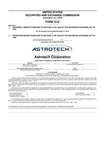 Miniature Astrotech 10-Q Rapport trimestriel 2019 