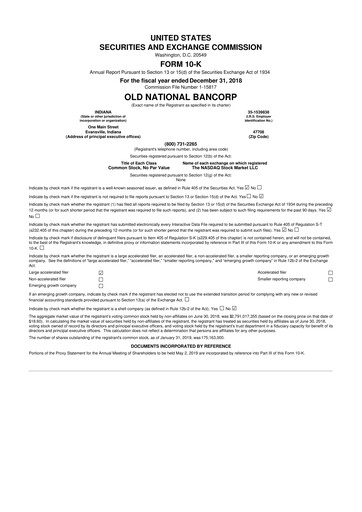 Thumbnail Old National Bank
 10-K Annual Report 2018