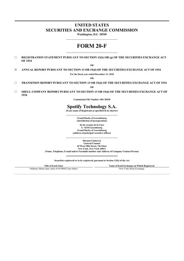 Thumbnail Spotify 20-F Annual Report 2018