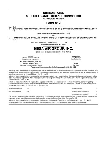 Thumbnail Republic Airways 10-Q Quarterly Report FY2019 
