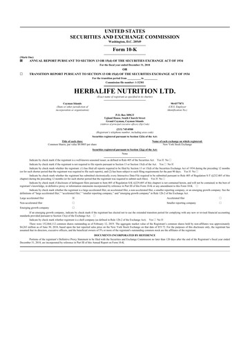 Thumbnail Herbalife 10-K Annual Report 2018