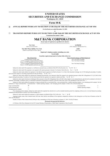 Thumbnail M&T Bank 10-K Annual Report 2018