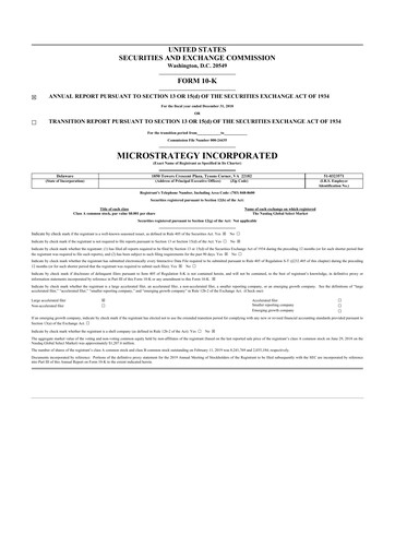 Thumbnail Strategy 
 (MicroStrategy) 10-K Annual Report 2018