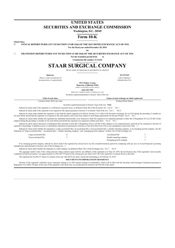 Thumbnail STAAR Surgical 10-K Annual Report 2018