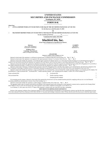 Thumbnail bluebird bio
 10-K Annual Report 2018