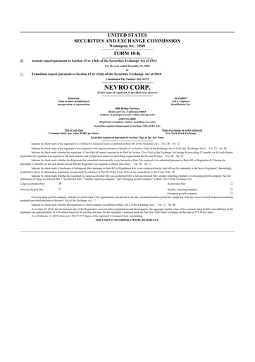 Thumbnail Nevro
 10-K Annual Report 2018