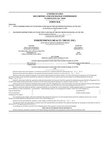 Miniature Independence Realty Trust
 10-K Rapport annuel 2018