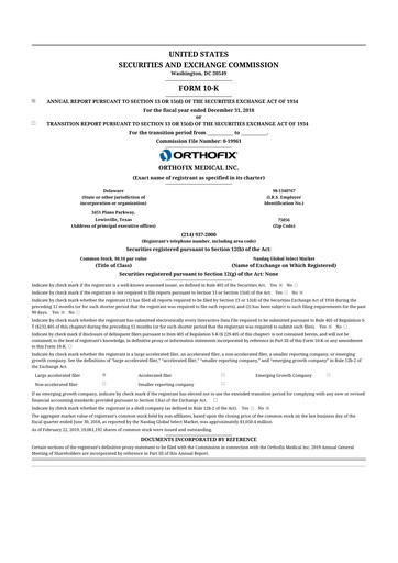 Thumbnail Orthofix Medical
 10-K Annual Report 2018