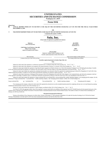 Thumbnail Saia
 10-K Annual Report 2018