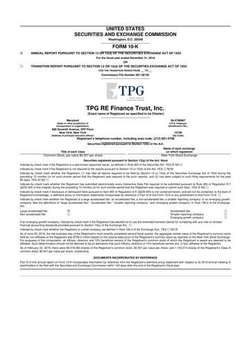 Miniature TPG Real Estate Finance Trust
 10-K Rapport annuel 2018