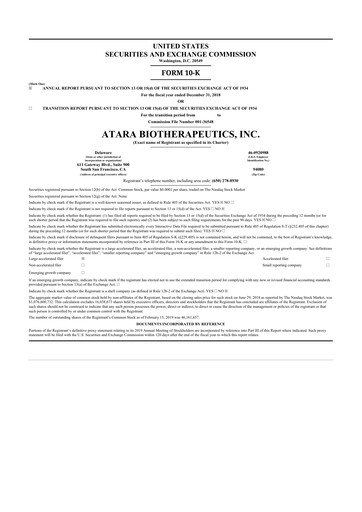 Thumbnail Atara Biotherapeutics 10-K Annual Report 2018