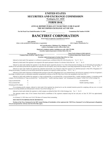 Miniature BancFirst 10-K Rapport annuel 2018