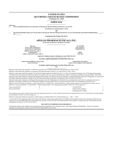 Thumbnail Apellis Pharmaceuticals 10-K Annual Report 2018