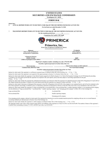 Thumbnail Primerica
 10-K Annual Report 2018