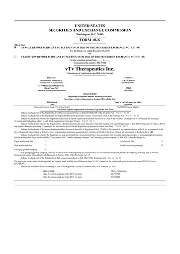 Miniature vTv Therapeutics
 10-K Rapport annuel 2018