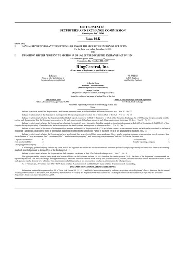 Thumbnail RingCentral
 10-K Annual Report 2018