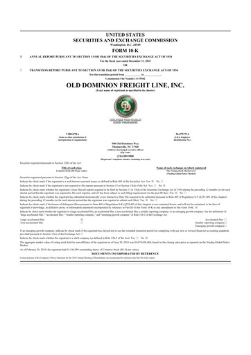 Thumbnail Old Dominion Freight Line
 10-K Annual Report 2018