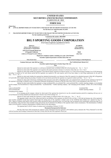 Thumbnail Big 5 Sporting Goods 10-K Annual Report 2018