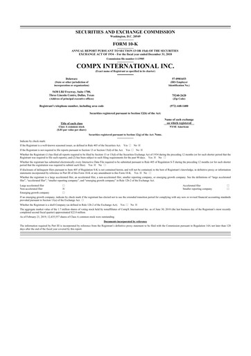 Thumbnail CompX International 10-K Annual Report 2018