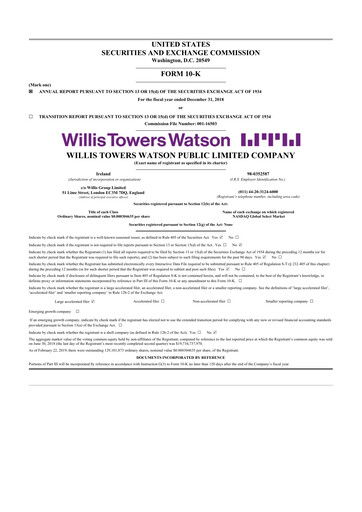 Miniature Willis Towers Watson  10-K Rapport annuel 2018